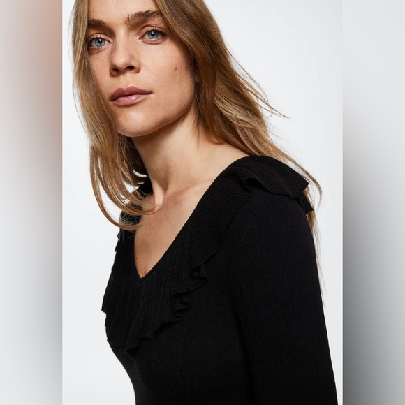 Mango Black Textured Ruffled Dress Size XS - Picture 8 of 9